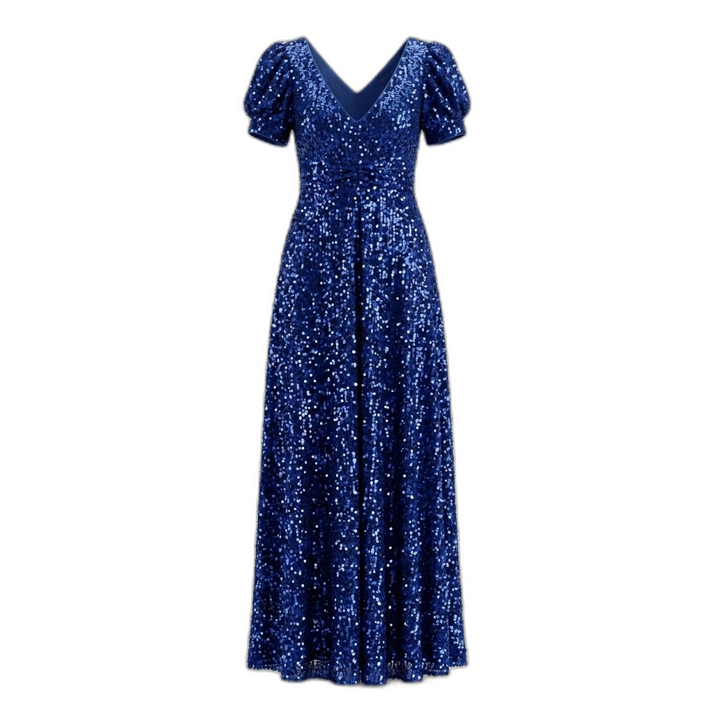 Royal Blue Sequin Maxi Dress | Puff Sleeve Gown