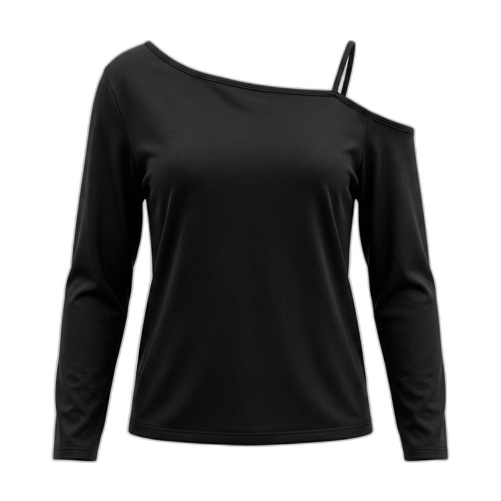 Black One-Shoulder Long Sleeve Top for Women