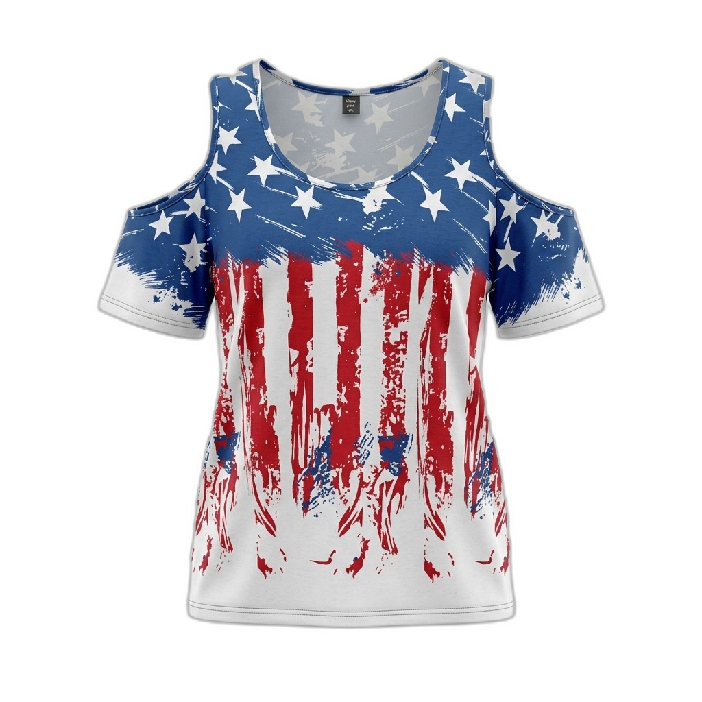 Women's American Flag Cold Shoulder Top