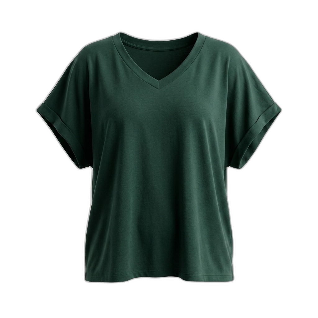 Dark Green V-Neck Dolman Sleeve T-Shirt