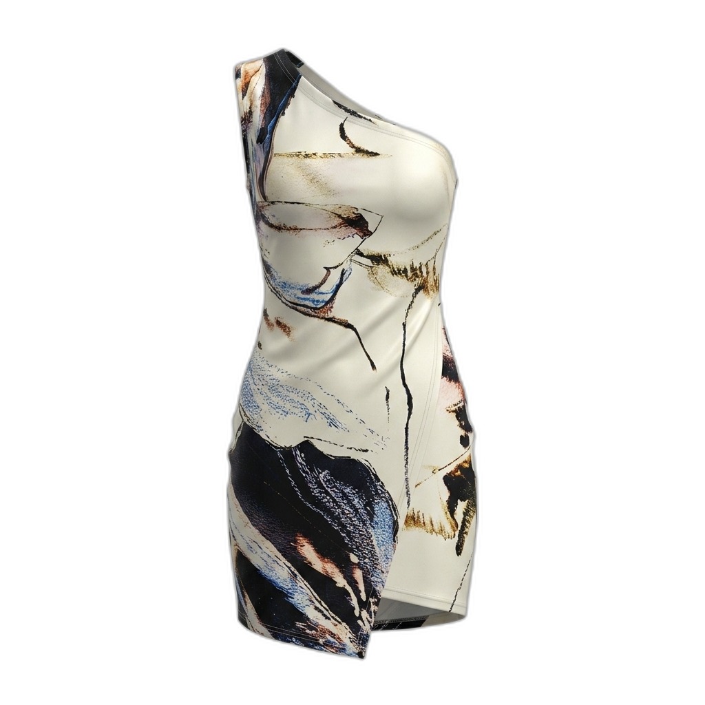 Women's One-Shoulder Abstract Print Mini Dress