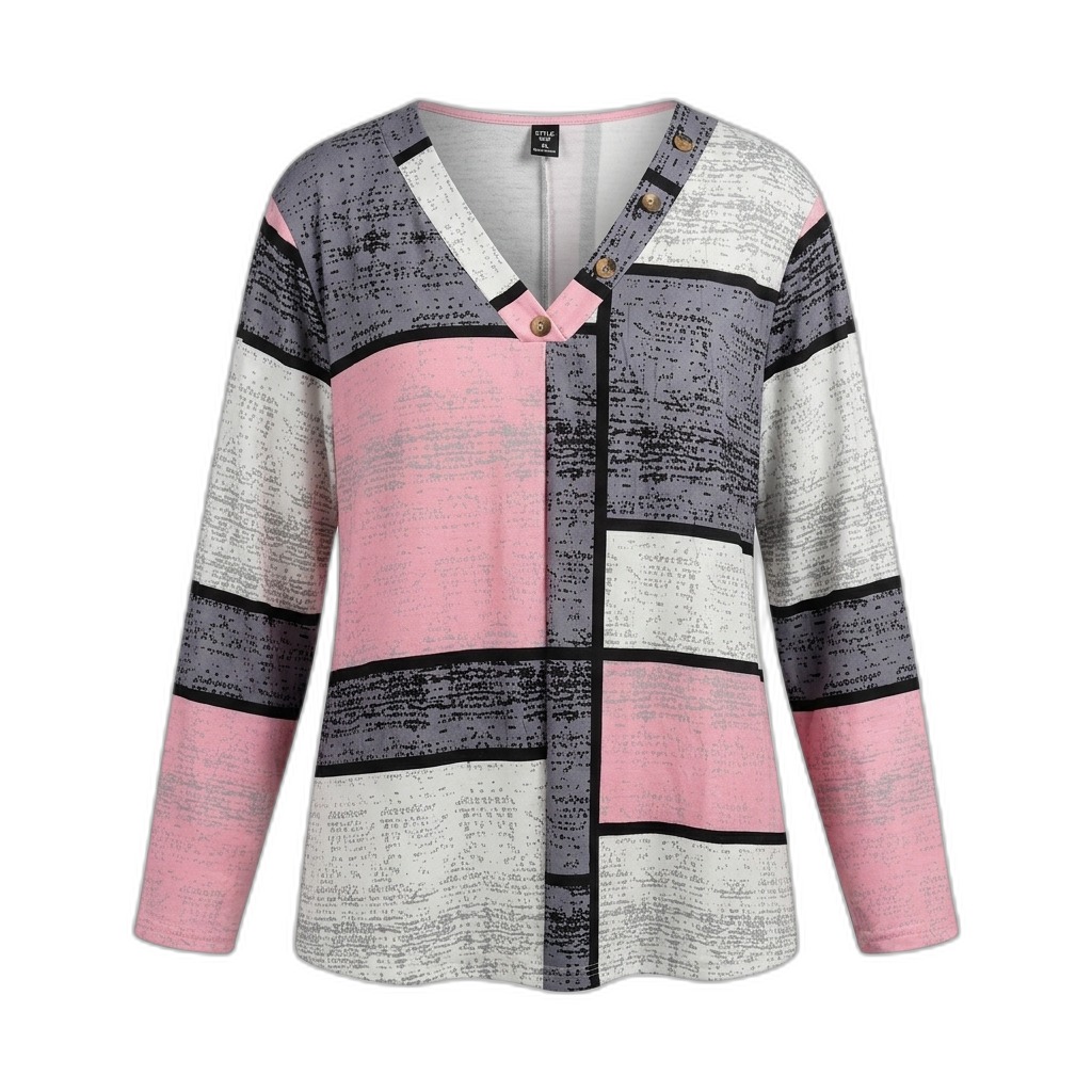 Women's Color Block V-Neck Long Sleeve Top