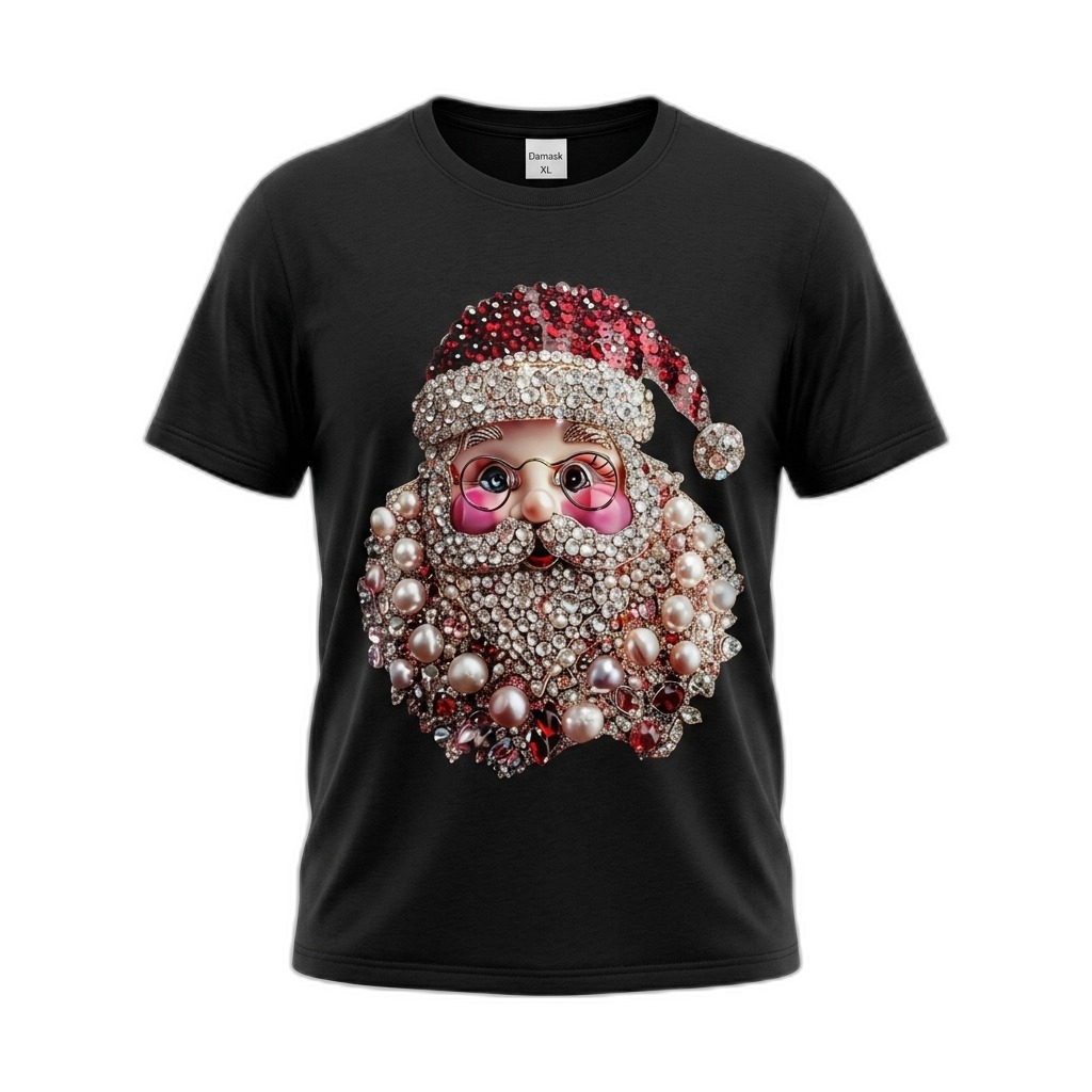 Jeweled Santa Claus Black T-Shirt