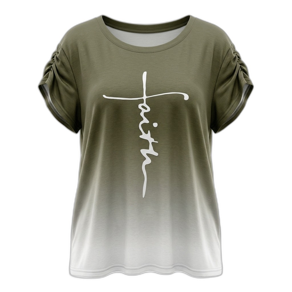 Ombre Faith Cross Graphic T-Shirt for Women