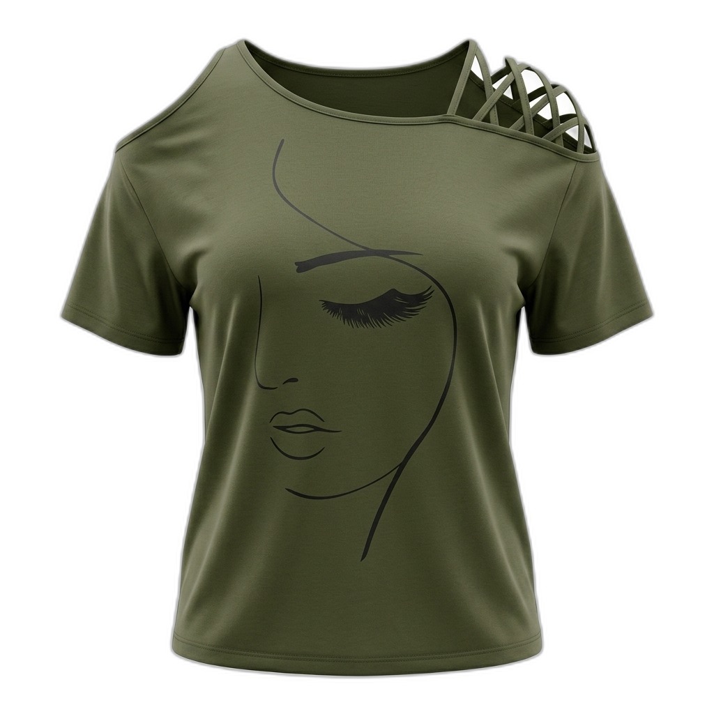 Women's Olive Green One Shoulder T-Shirt