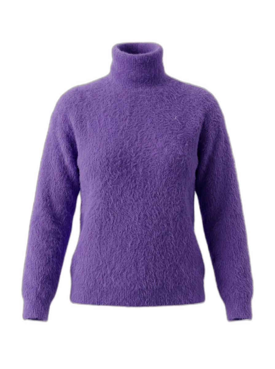 Purple Fluffy Turtleneck Sweater for Women