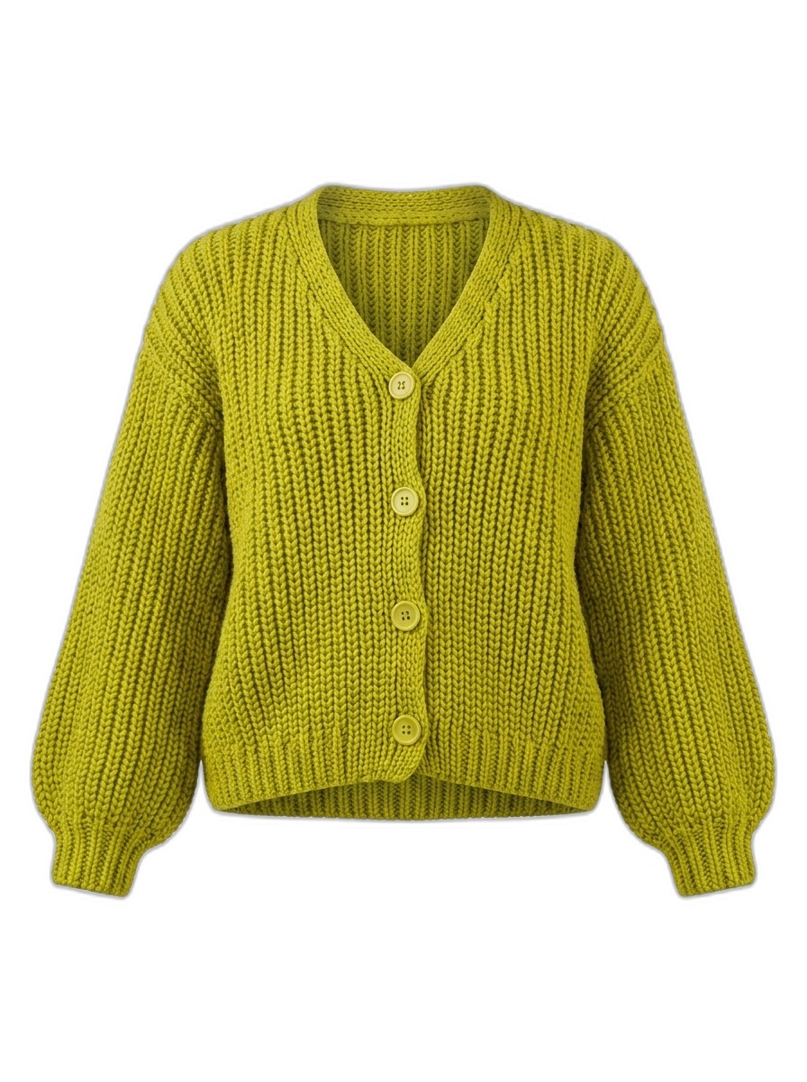 Bright Knits Green Chunky Ribbed V-Neck Cardigan