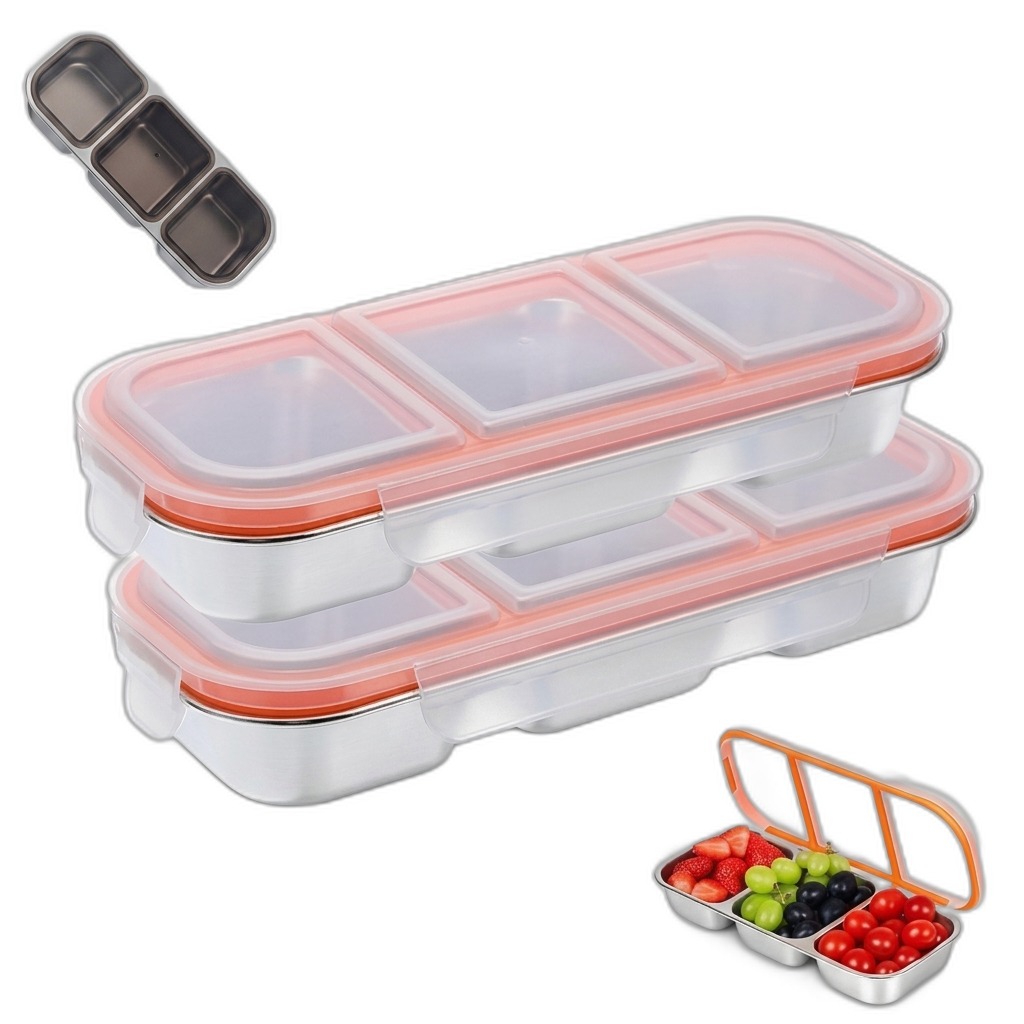 Stainless Steel 3-Compartment Lunch Box Set