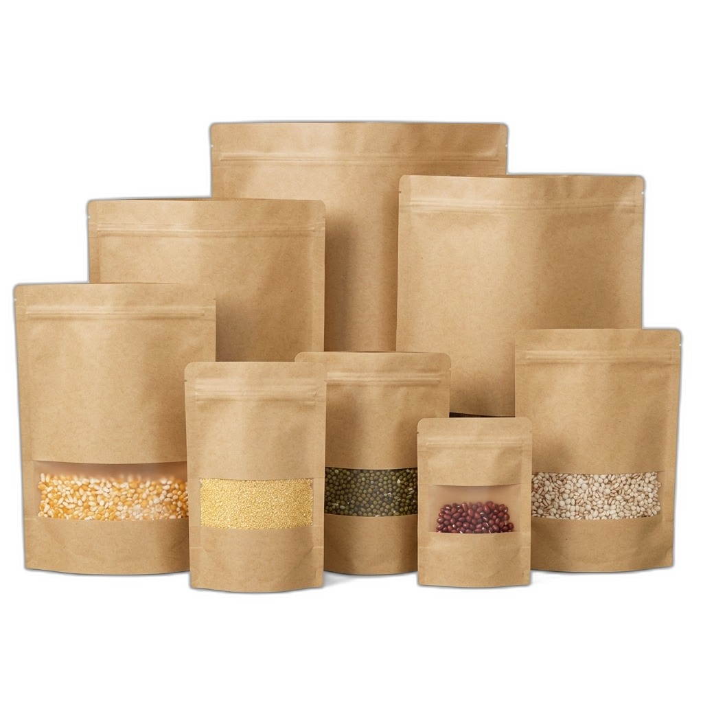 Kraft Paper Stand Up Pouches with Window