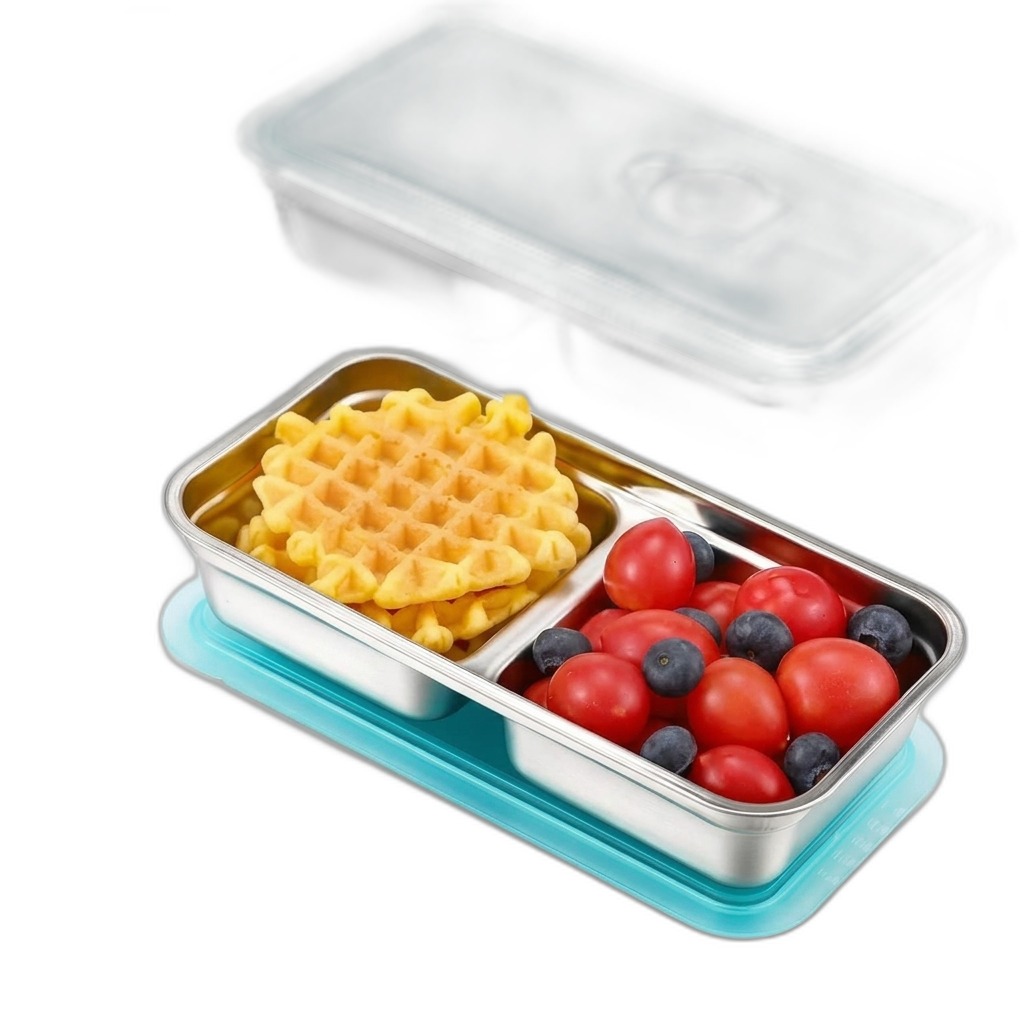 Stainless Steel Divided Lunch Box with Teal Lid