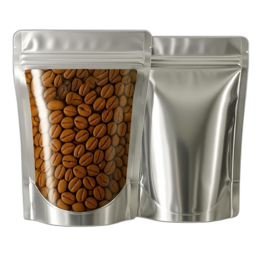 Silver Stand Up Pouch with Window for Coffee Beans