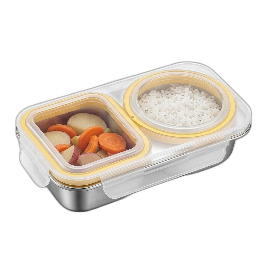 Stainless Steel Lunch Box with 2 Compartments