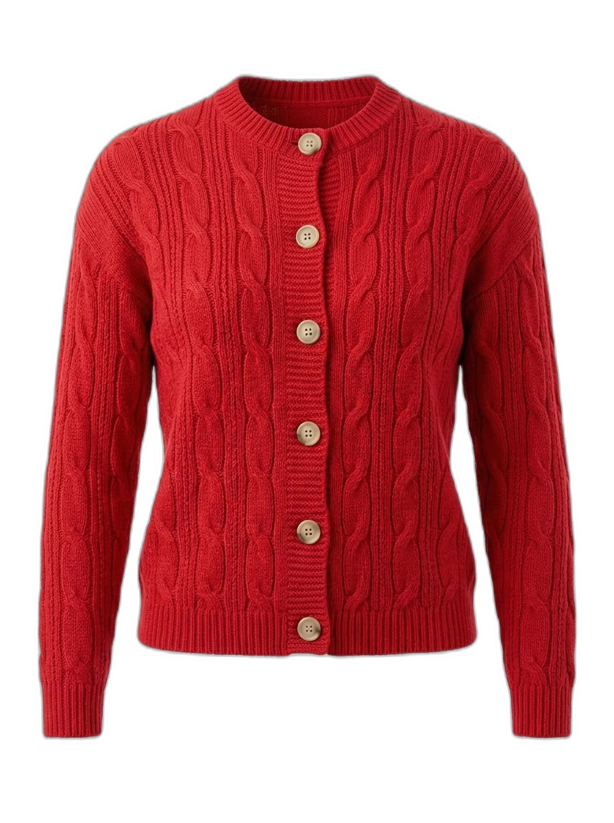 Red Cable Knit Cardigan for Women