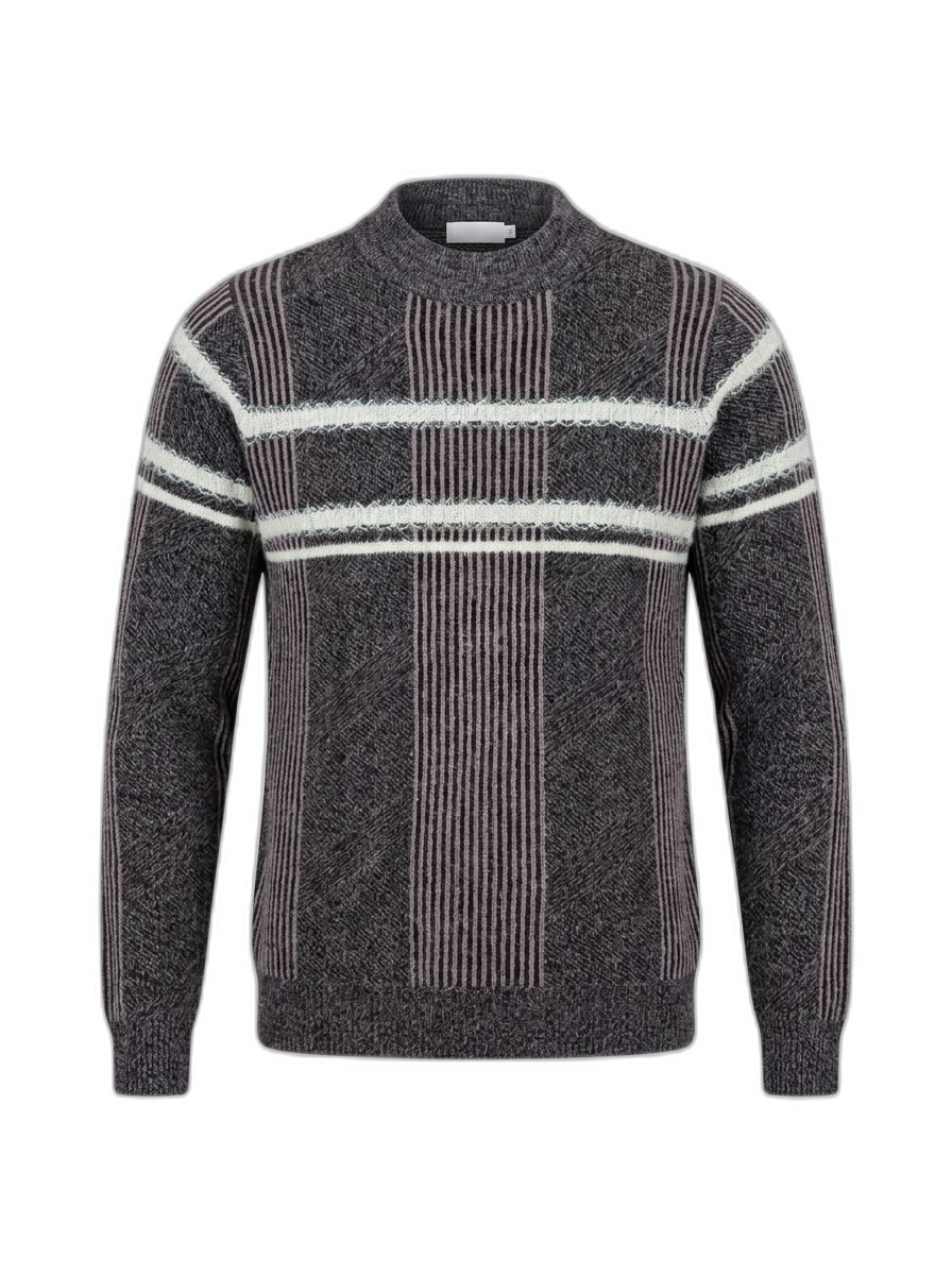 Men's Plaid Knit Sweater - Dark Grey