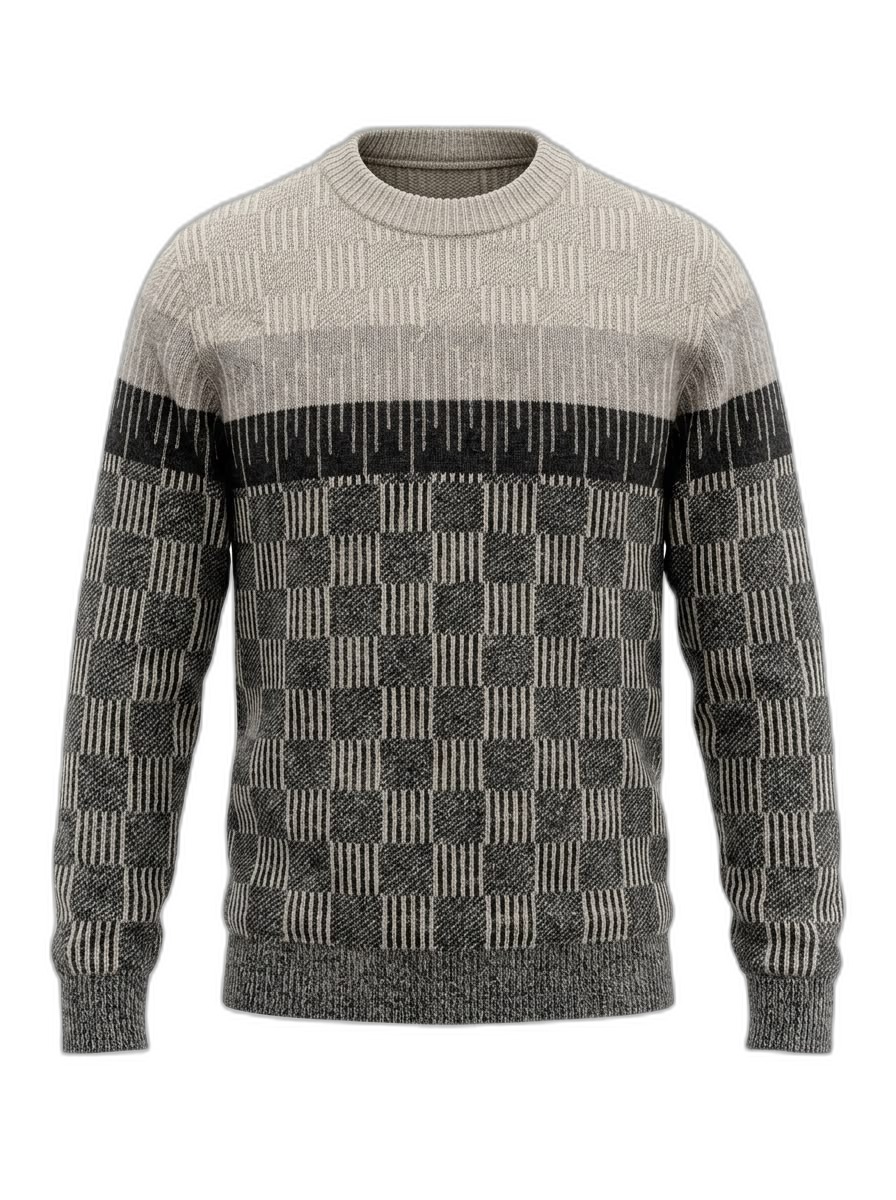 Men's Patterned Crew Neck Knit Sweater