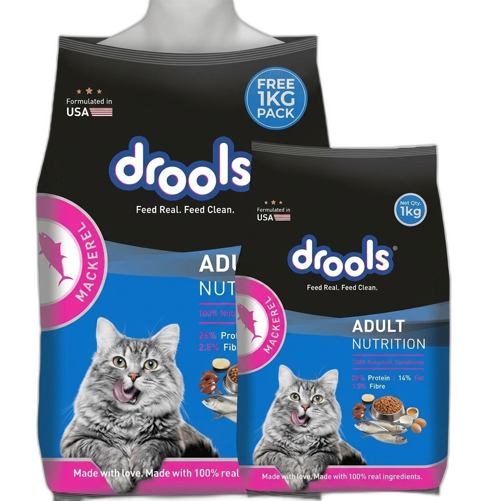 Drools Adult Mackerel Cat Food with Free 1kg Pack