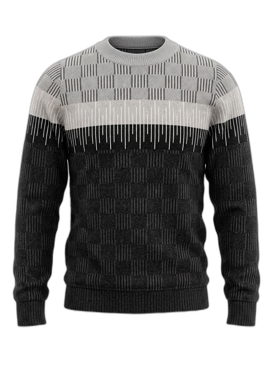 Men's Grey & Black Patterned Sweater