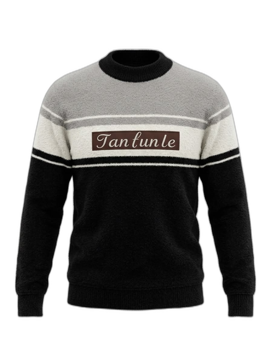 Fuzzy Striped Crew Neck Sweater