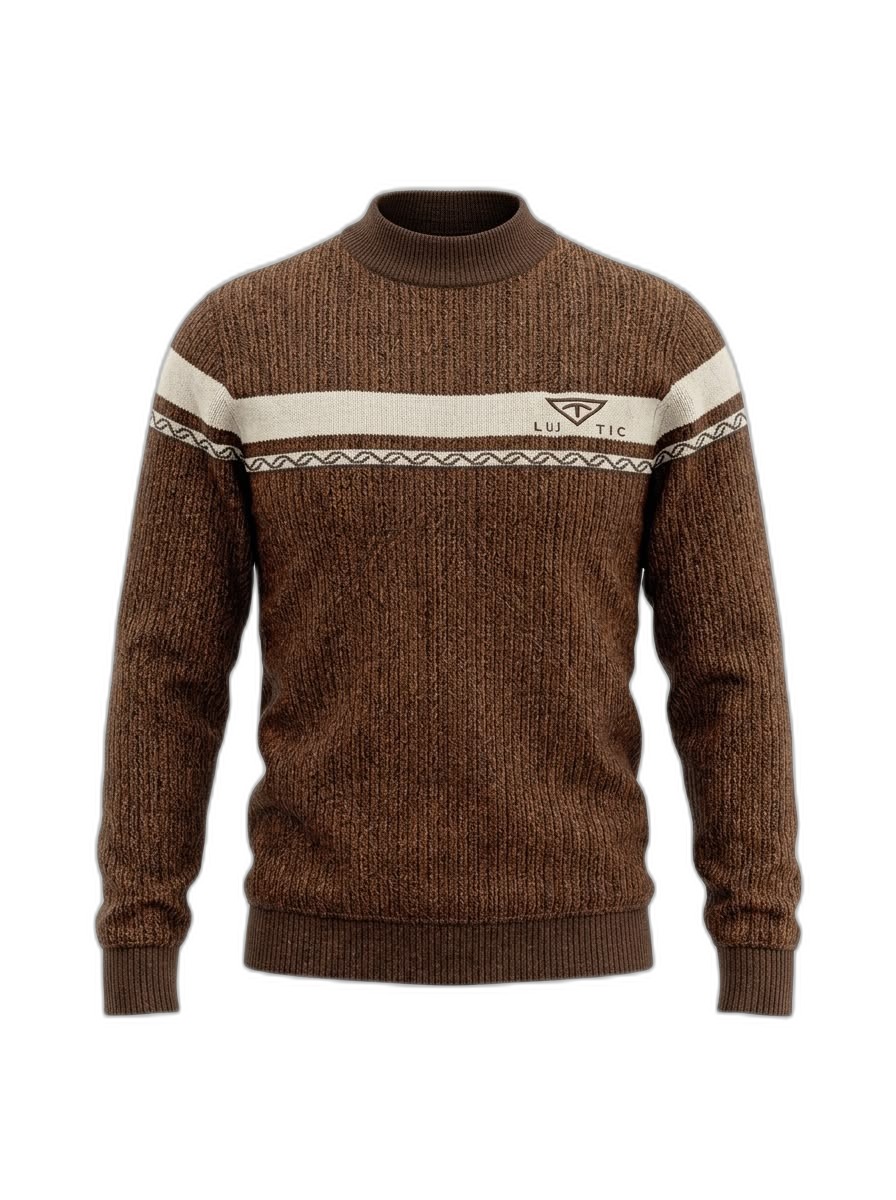 Men's Brown Knitted Mock Neck Sweater