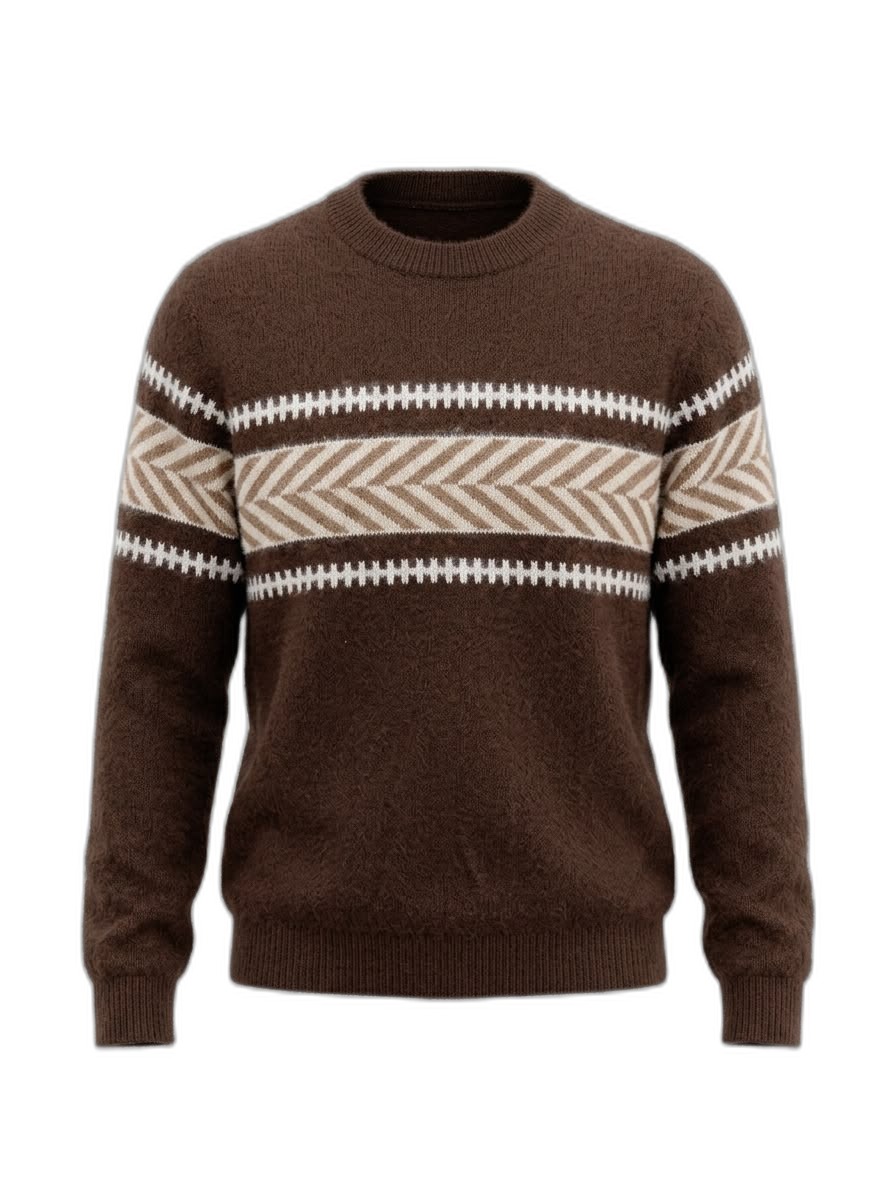 Men's Brown Patterned Crew Neck Sweater