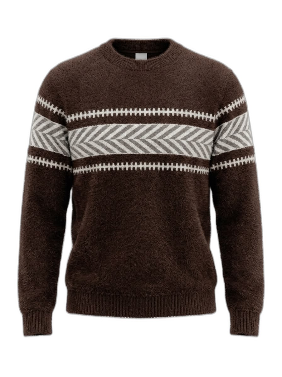 Men's Brown Fair Isle Fuzzy Knit Sweater