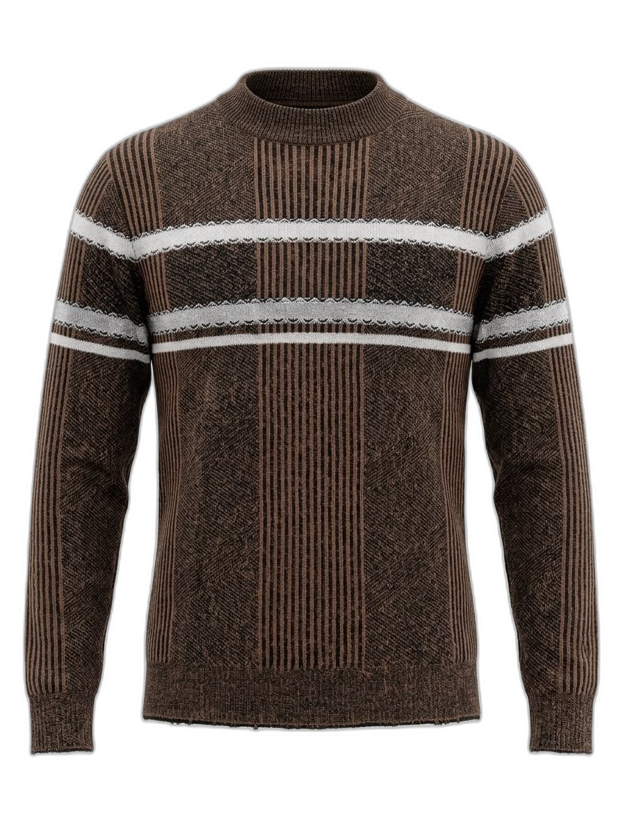 Men's Brown Striped Mock Neck Sweater