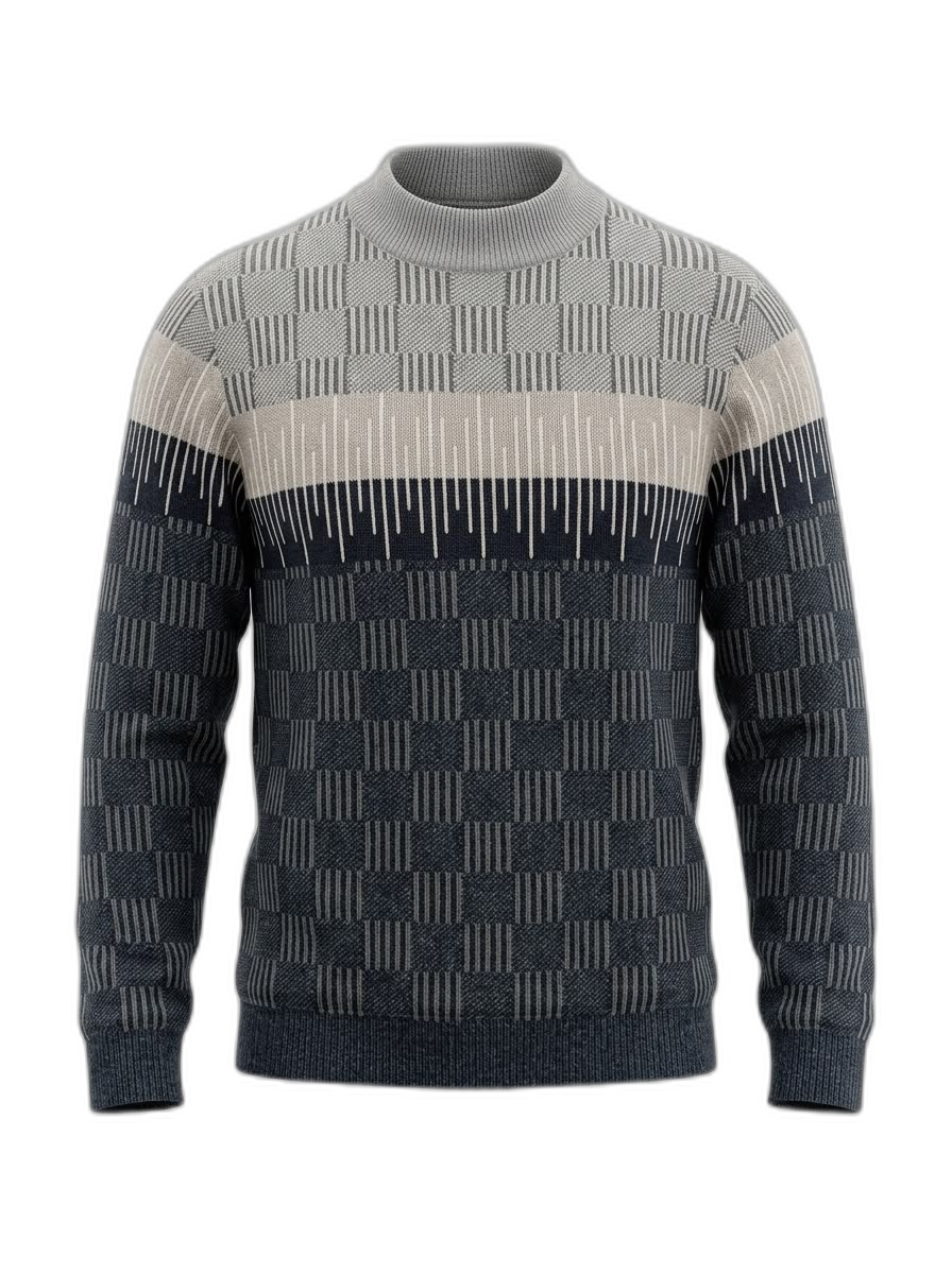 Men's Patterned Mock Neck Sweater