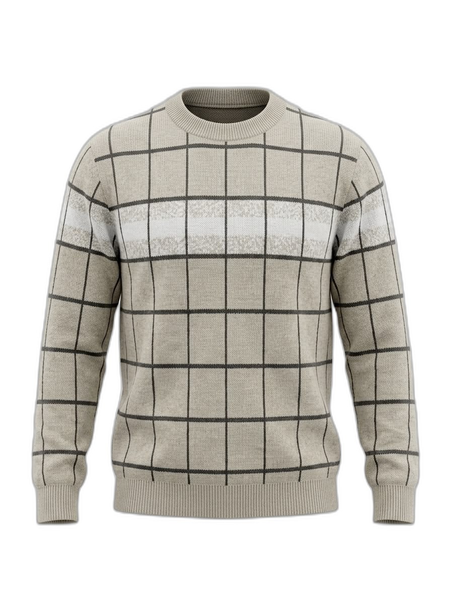 Men's Plaid Crew Neck Sweater
