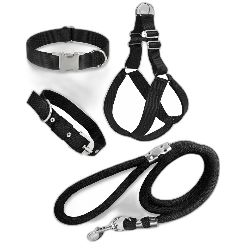Black Pet Collar, Harness & Leash Combo Set