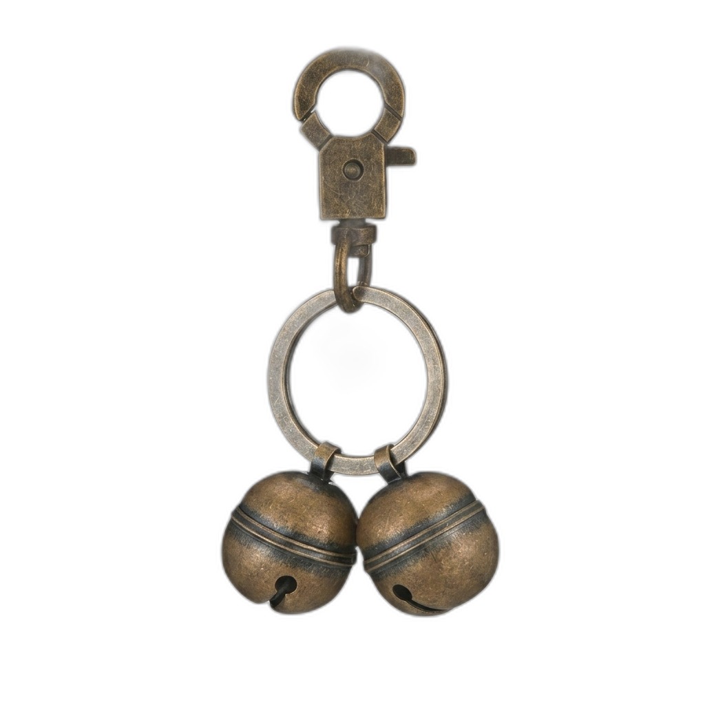 Antique Bronze Double Bell Keychain Charm