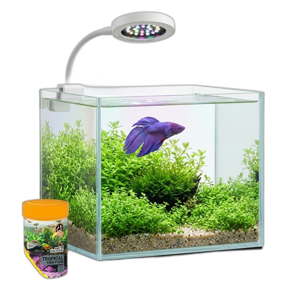 Compact Betta Aquarium Kit with LED Light & Fish Food