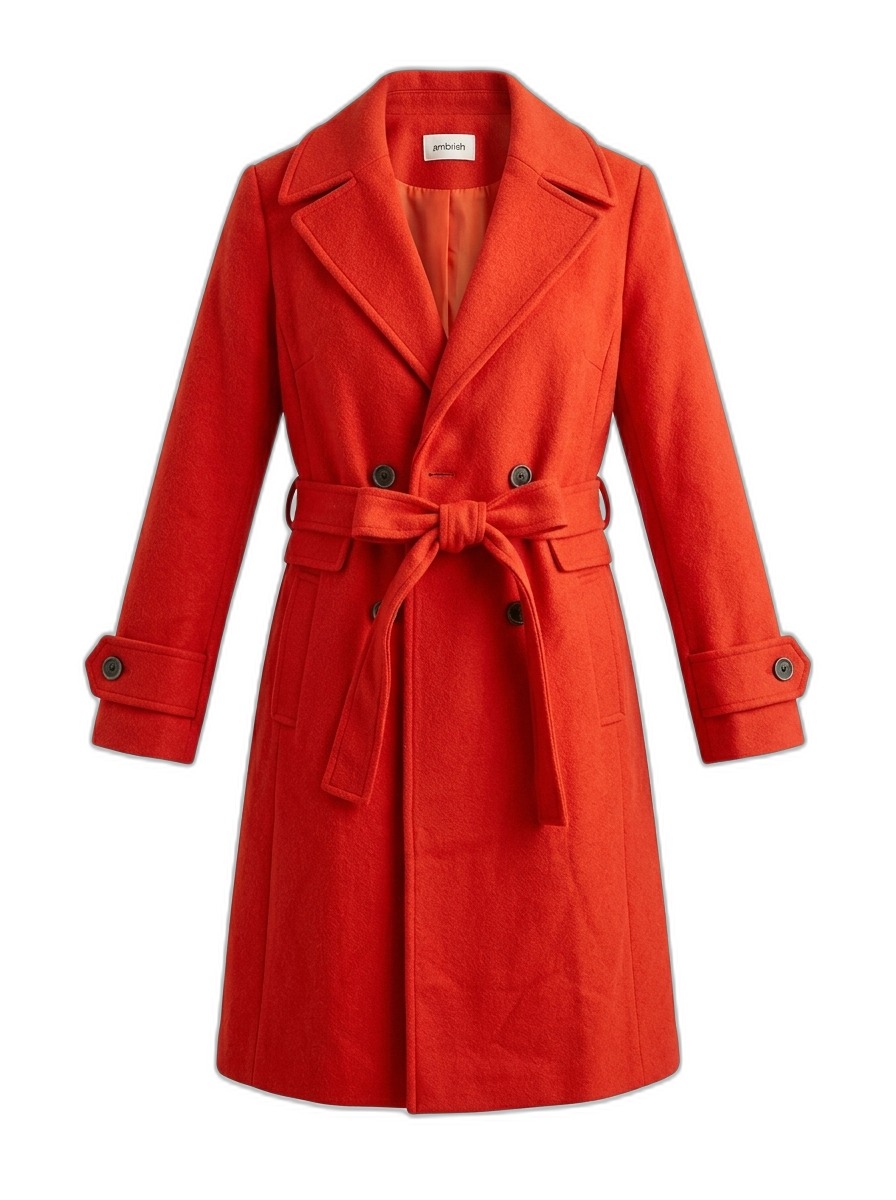 Red Double-Breasted Belted Coat