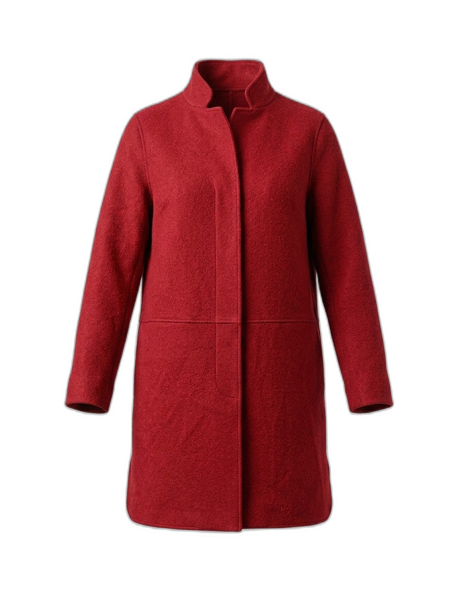 Women's Red Stand Collar Wool Blend Coat