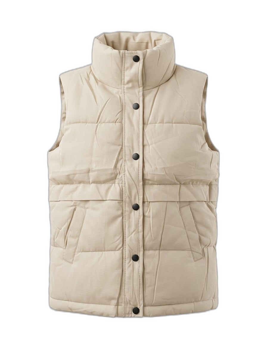 Women's Beige Puffer Vest with High Collar