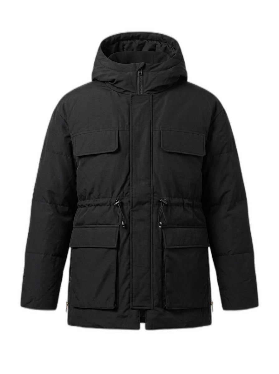 Men's Black Hooded Puffer Parka Jacket
