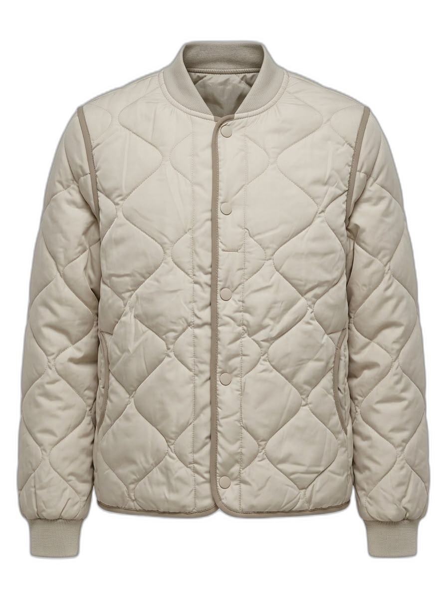 Men's Quilted Bomber Jacket - Light Beige