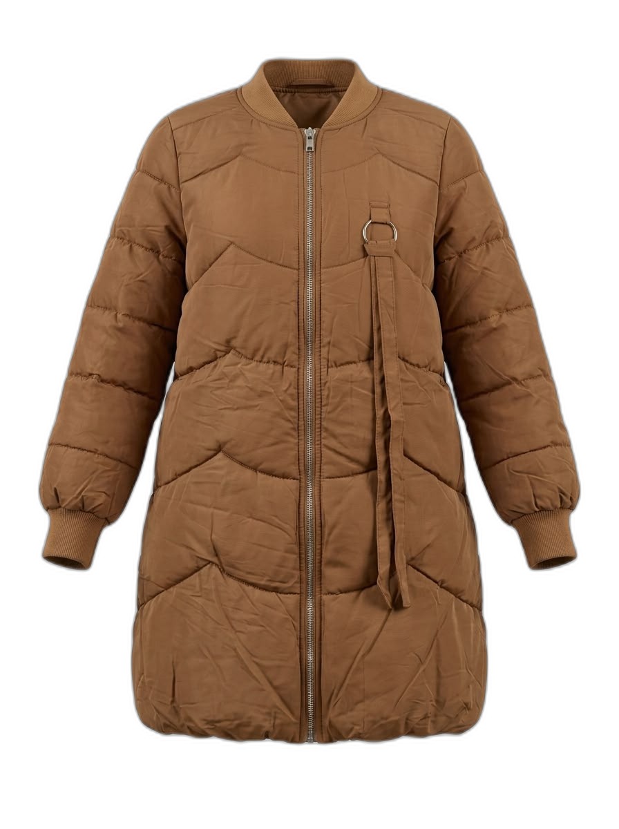 Women's Long Puffer Jacket with Ribbed Cuffs