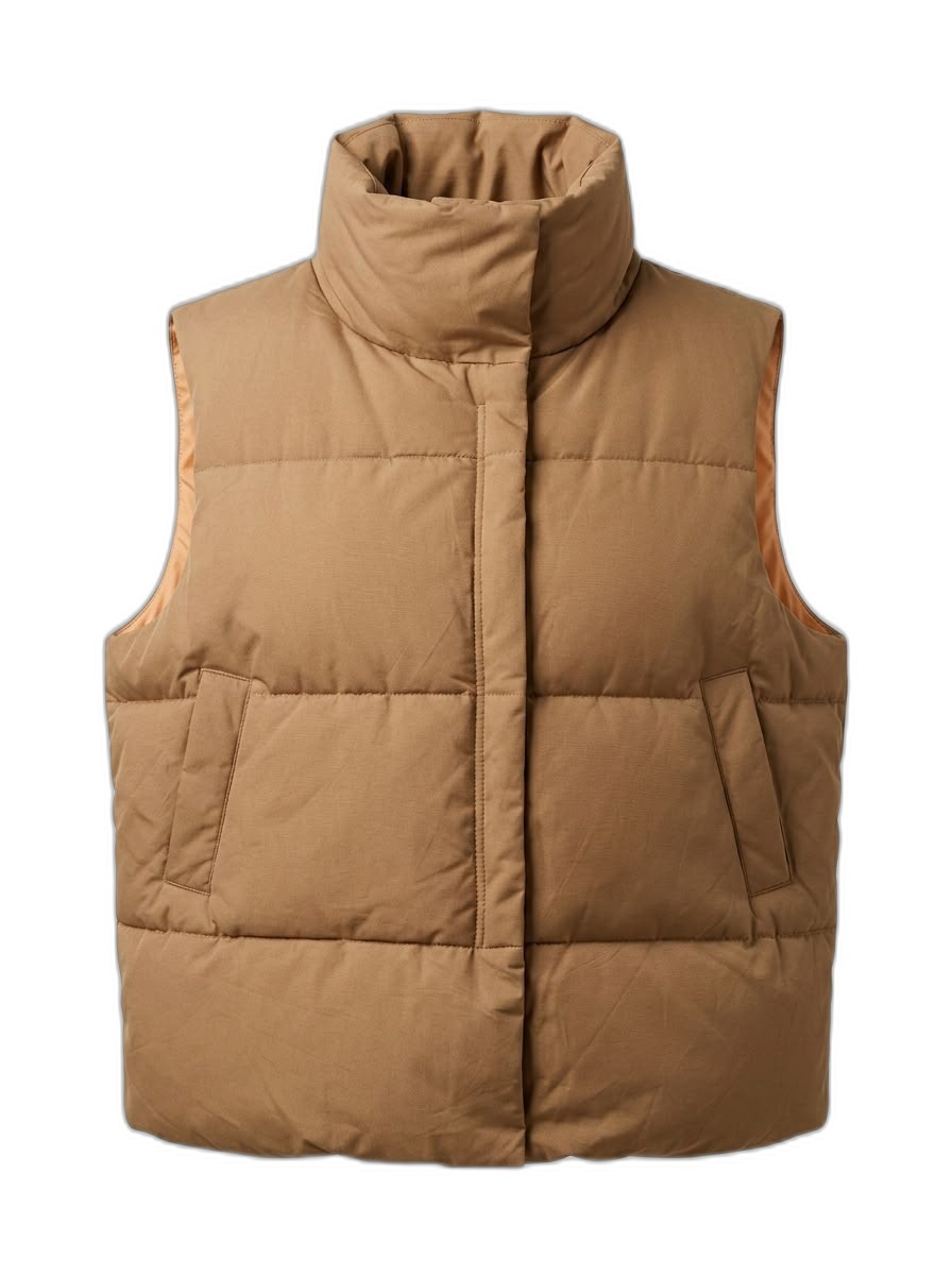 Women's Tan Puffer Vest | Warm & Stylish Outerwear
