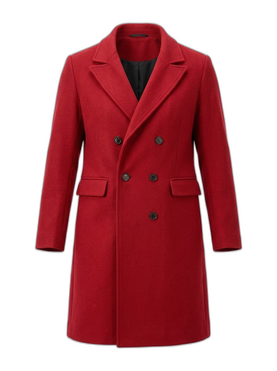 Red Double-Breasted Wool Blend Overcoat