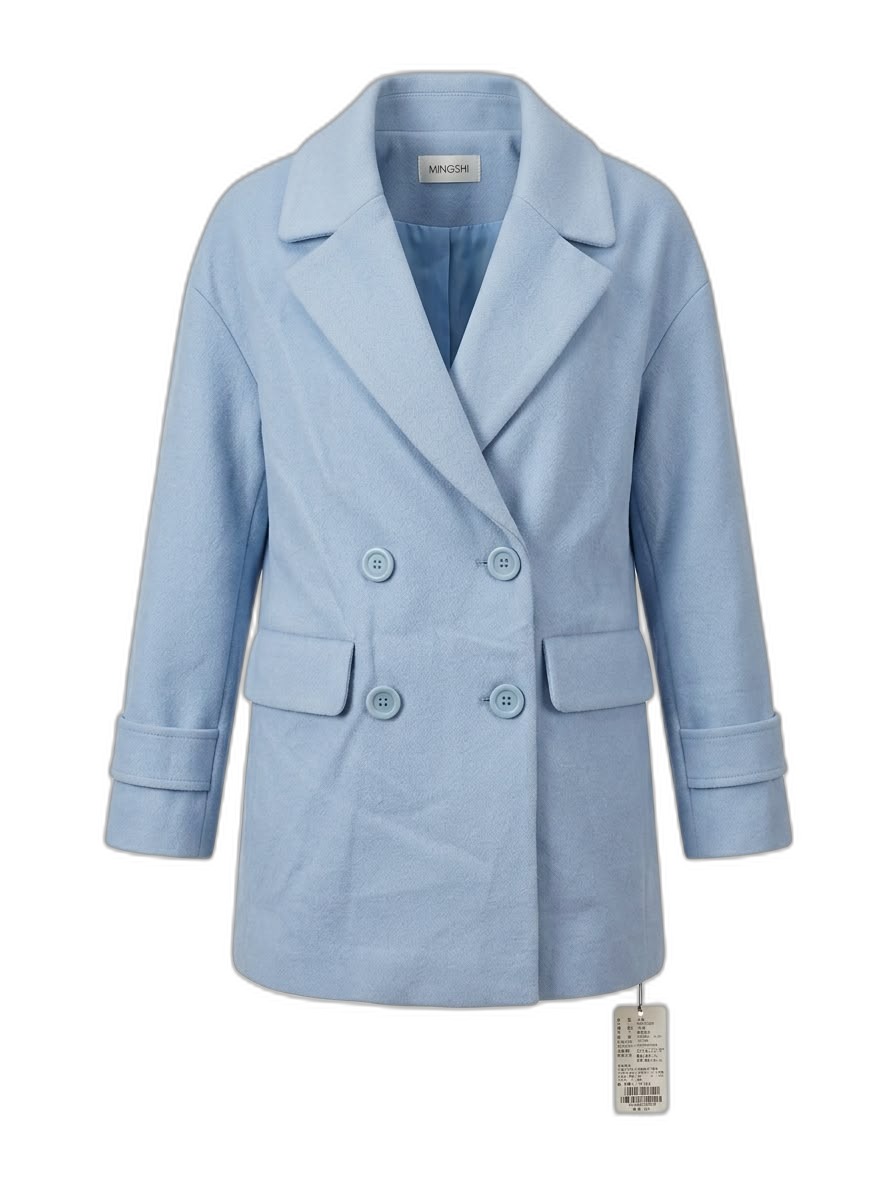 Light Blue Double-Breasted Coat for Women