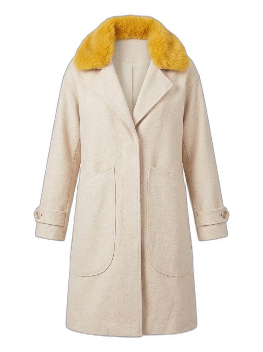 Cream Faux Fur Collar Wool Blend Coat