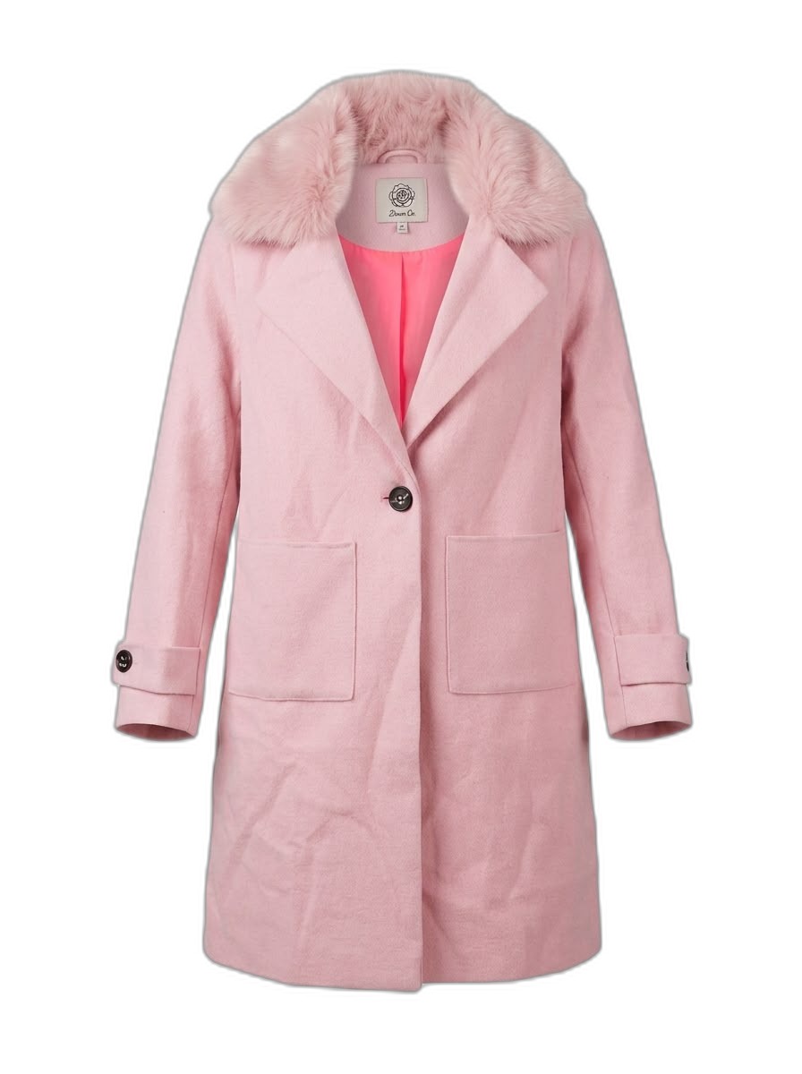 Women's Pink Faux Fur Collar Coat