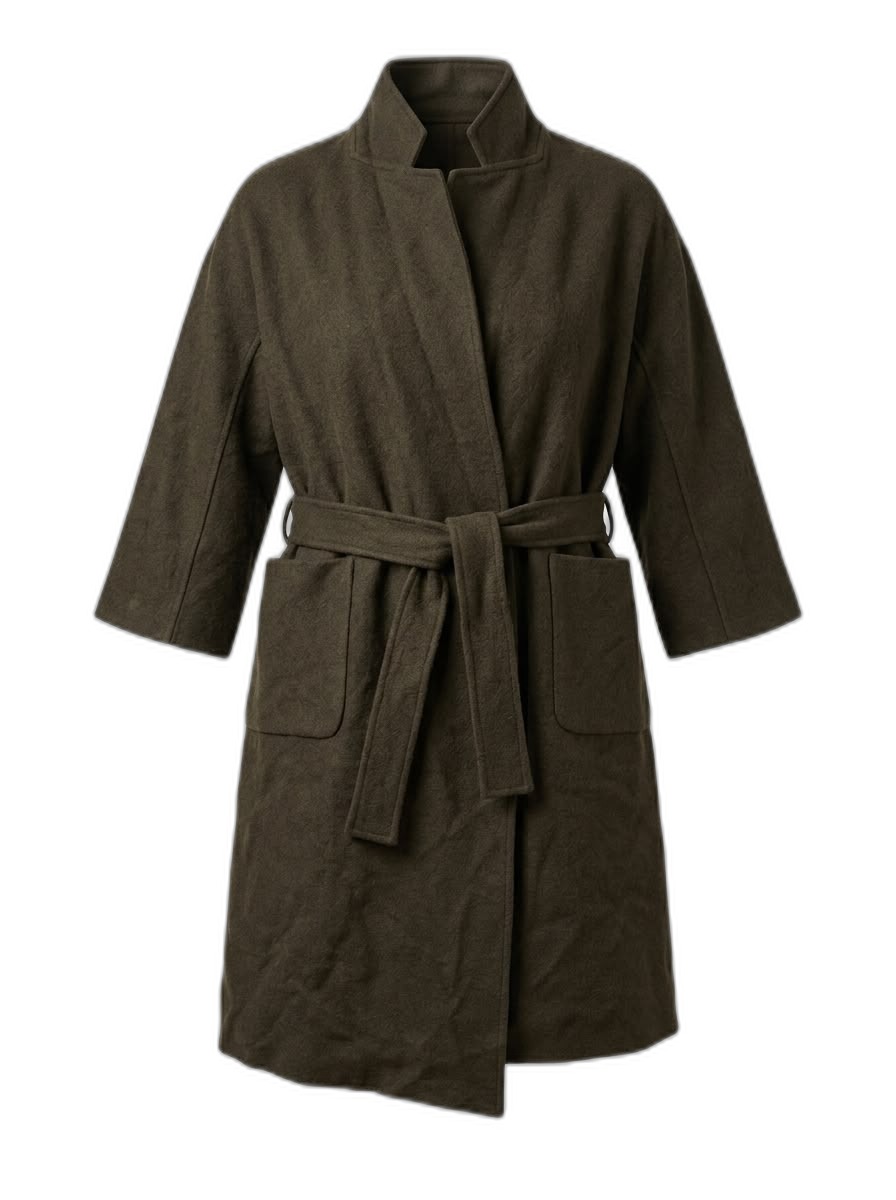 Women's Olive Green Belted Wrap Coat