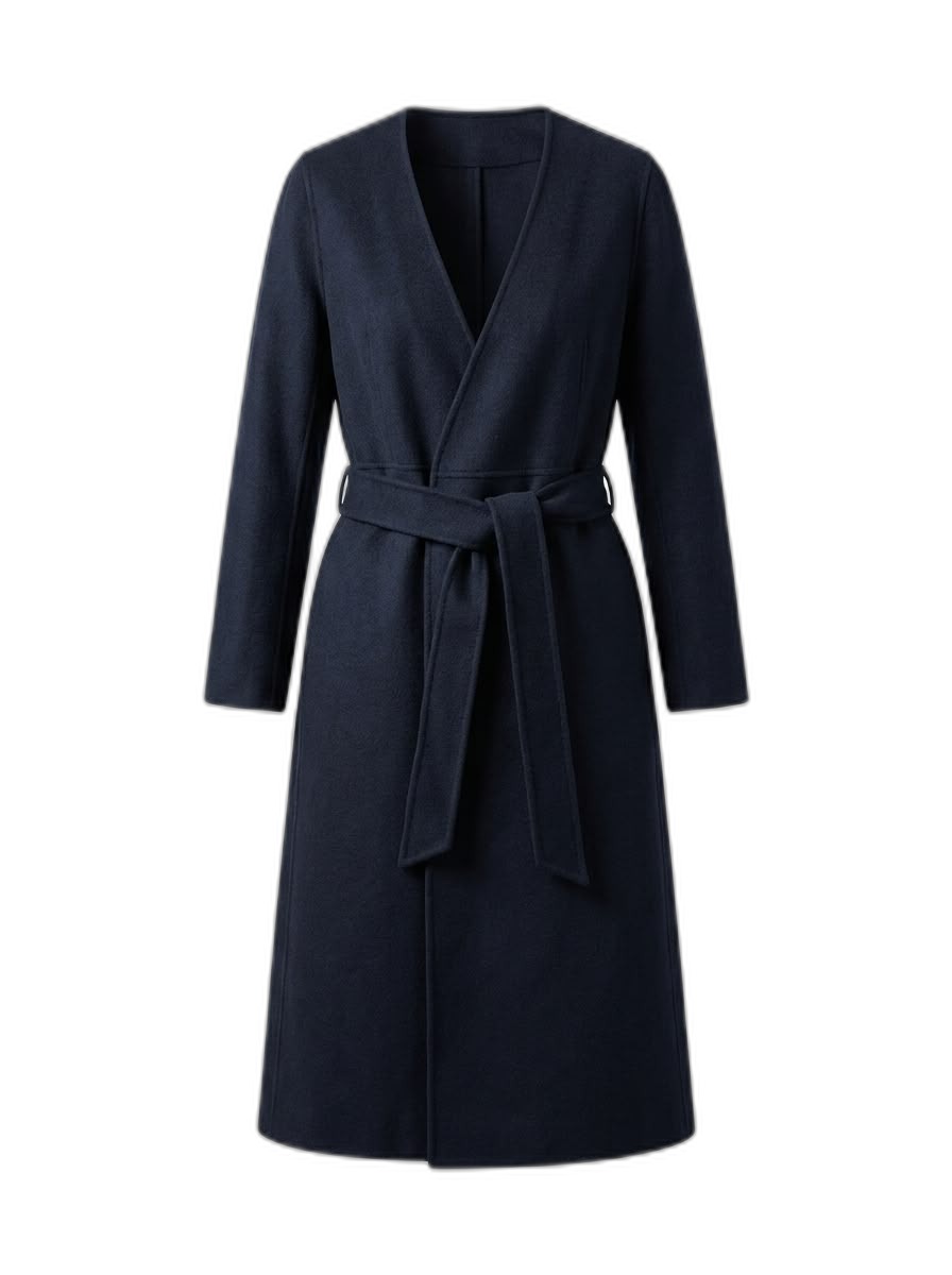 Women's Navy Wool Blend Wrap Coat