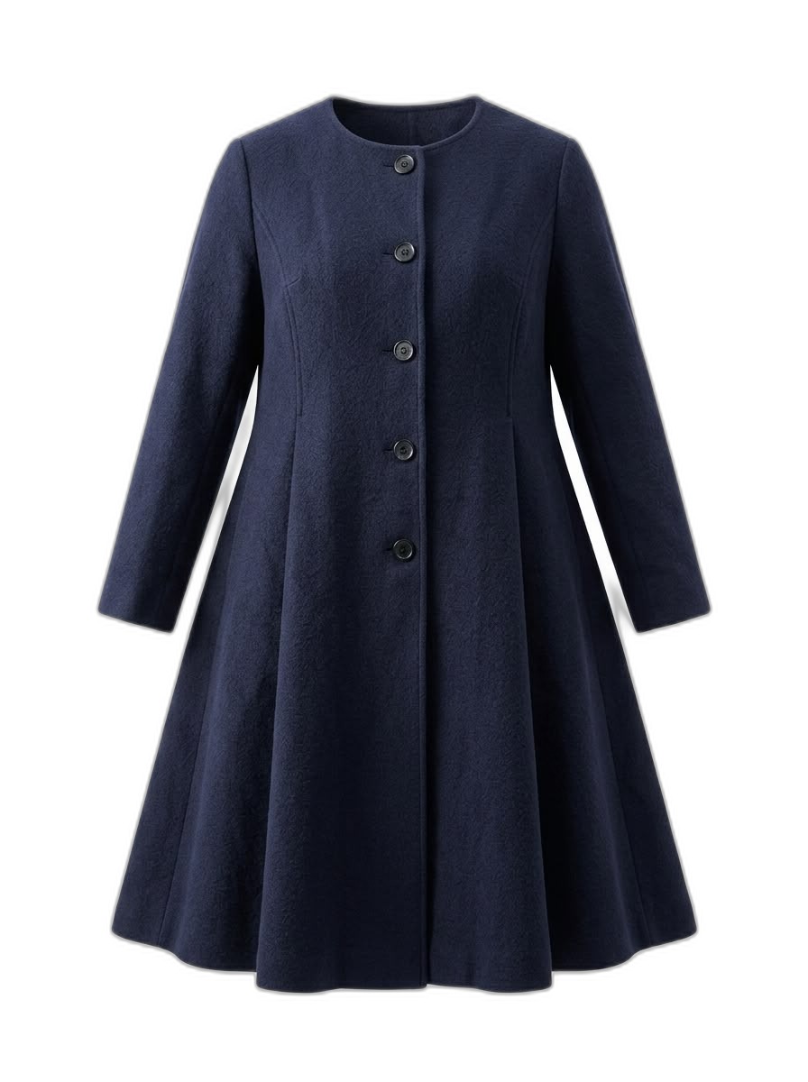 Women's Navy Blue A-Line Wool Coat