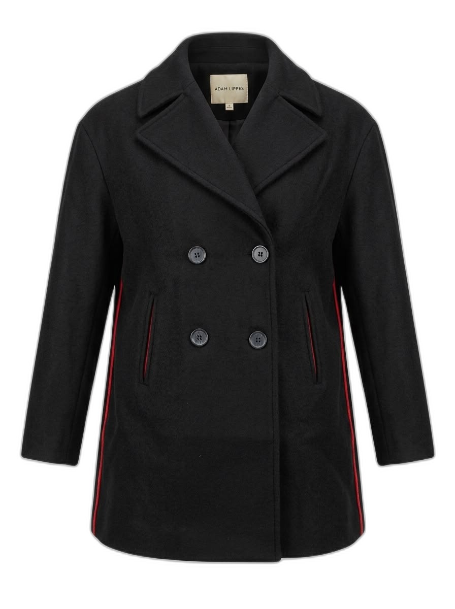 Adam Lippes Black Peacoat with Red Stripe