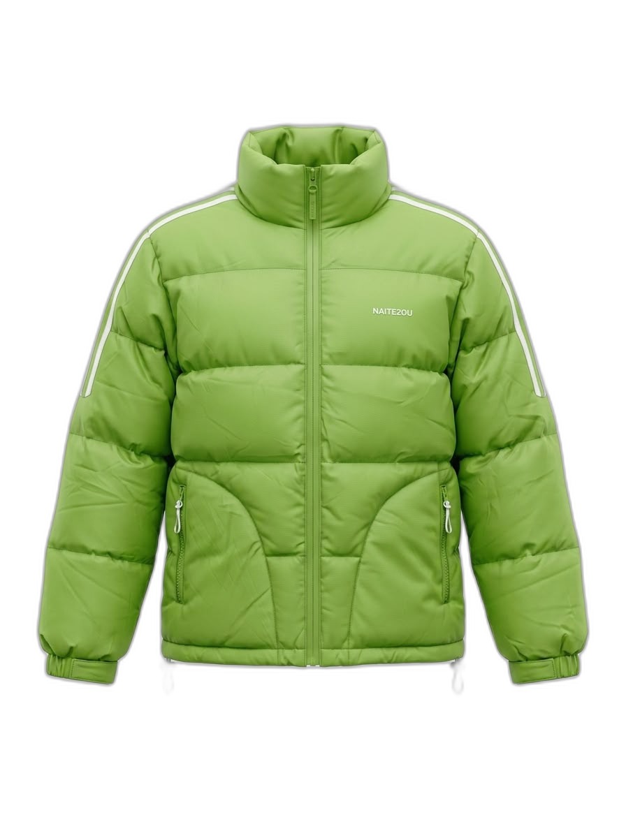 NAITEZOU Green Puffer Jacket with Stripes