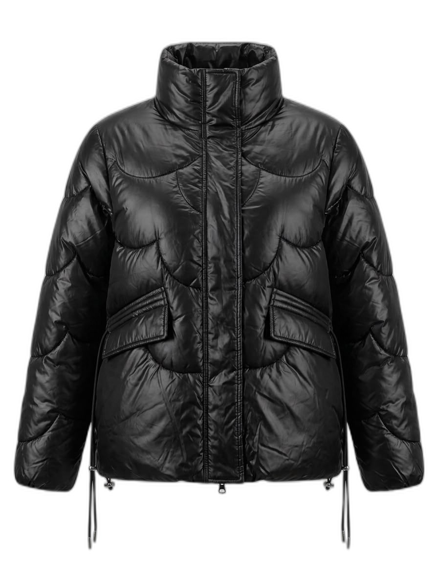Women's Black Wavy Quilted Puffer Jacket