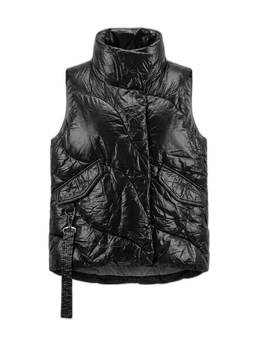 Women's Shiny Black Puffer Vest