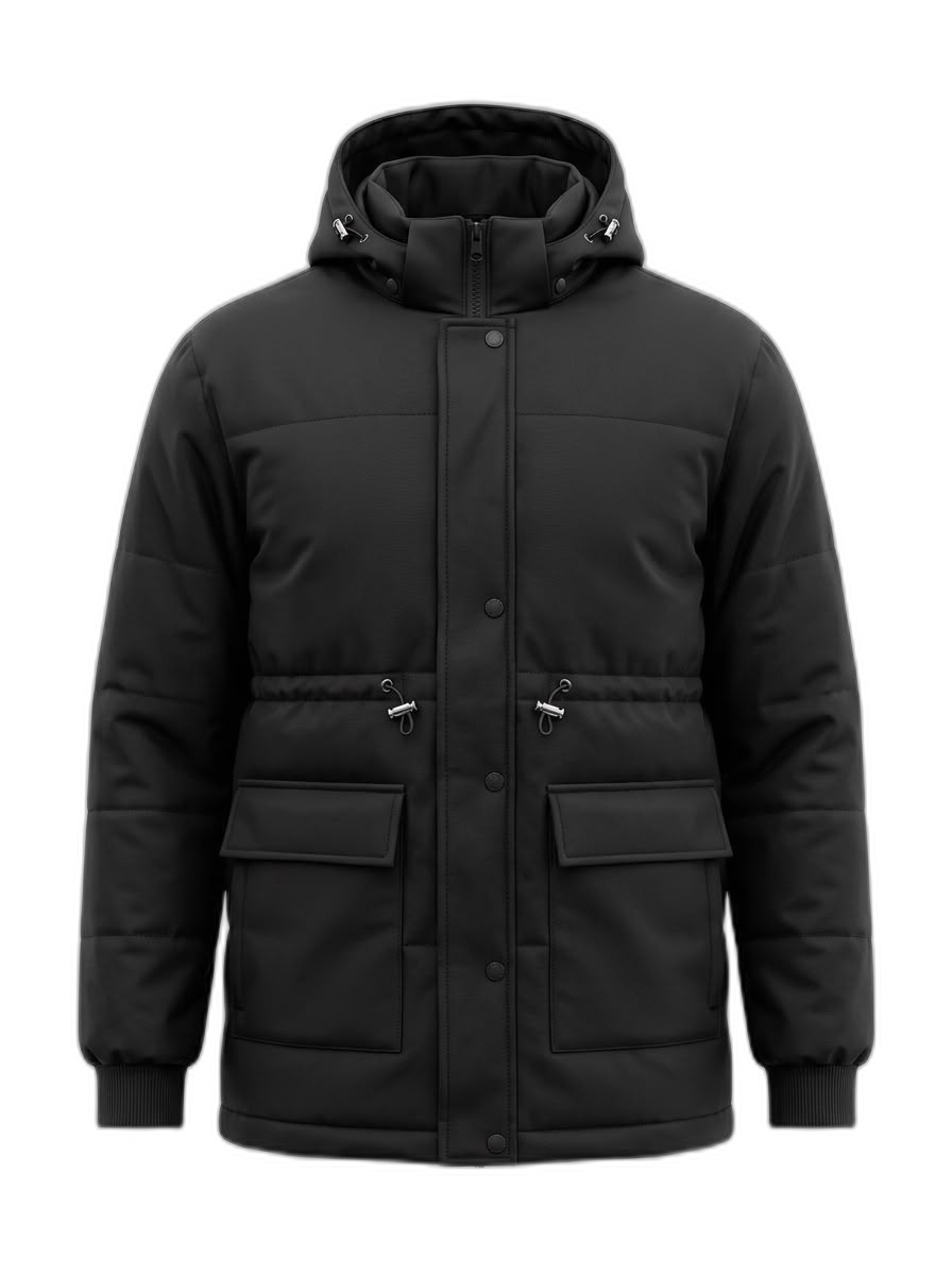 Unisex Black Padded Winter Parka Jacket